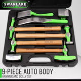 9-Piece Garden Tools Auto Body Hammer Dolly Set Car Body Dent Repair Tool Case - Front View