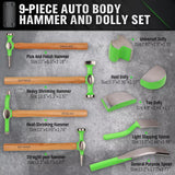 9-Piece Garden Tools Auto Body Hammer Dolly Set Car Body Dent Repair Tool Case - Top-Down View