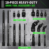 SWANLAKE 18Pcs Drive Tool Accessory Set Extension Bars Impact Universal Joint - Top-Down View