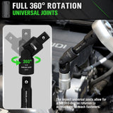 SWANLAKE 18Pcs Drive Tool Accessory Set Extension Bars Impact Universal Joint - 45-Degree Angle