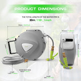 Garden Spray Gun Auto Rewind Wall Water Hose Mount Hose Reel 30M Retractable - Side View