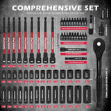 SWANLAKE 74Pcs Magnetic Nut Driver Set Impact Drill Socket Adapter Power Bit - Front View