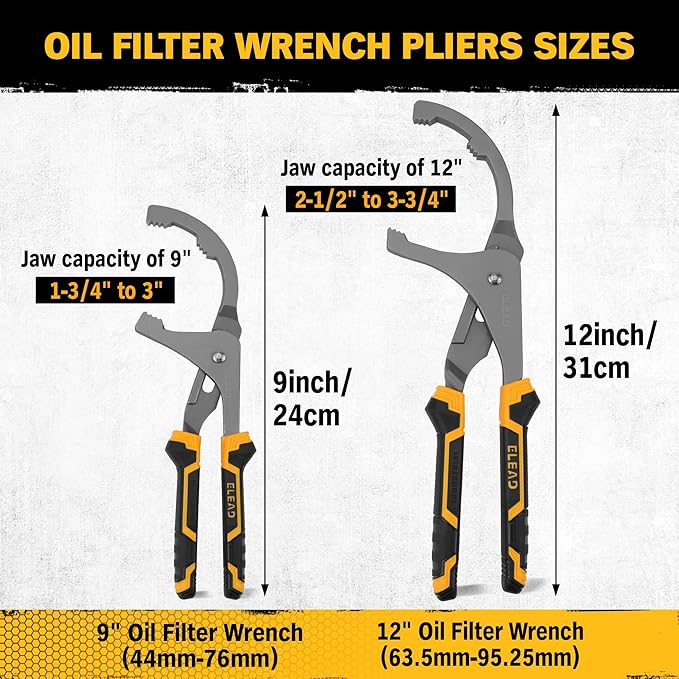 Adjustable Oil Filter Wrench Set - 9 & 12 Pliers for Cars, Trucks, Motorcycles - Durable Carbon Steel, Ergonomic Grip, Easy Access Design