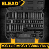 ELEAD 50Pcs 3/8'' Drive Impact Socket Set Deep Socket Metric Ratchet Adapter
