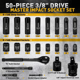 ELEAD 50Pcs 3/8'' Drive Impact Socket Set Deep Socket Metric Ratchet Adapter - Side View