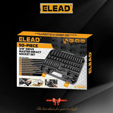 ELEAD 50Pcs 3/8'' Drive Impact Socket Set Deep Socket Metric Ratchet Adapter - Low Angle