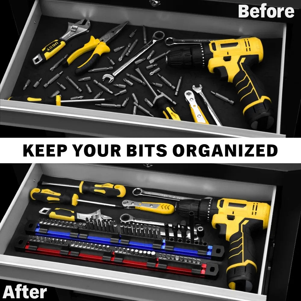 ELEAD 2Pcs Magnetic 1/4" Slidable Drill Bit Holder Screwdriver Organizer Garage