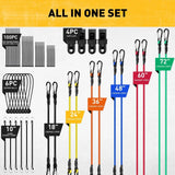 ELEAD 28PCS Bungee Cord Set Carabiner Hooks Assorted Sizes Heavy Duty Tie Down - Front View