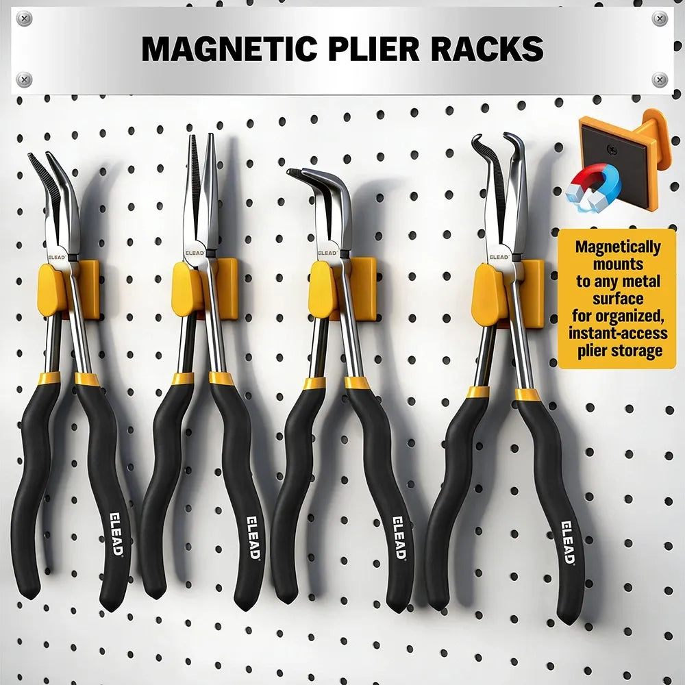 ELEAD 5Pcs 11" Long Reach Needle Nose Pliers Set w/ Magnetic Racks&Roll-Up Pouch