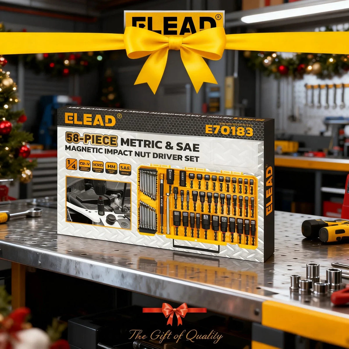 ELEAD 58Pc Magnetic Impact Nut Driver Set SAE Metric CR-V Socket Adapter w/case
