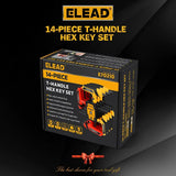 14Pcs T-handle Allen Wrench Set Metric & SAE Portable Hex Key Long Arm Allen Key - Low Angle