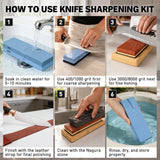 ELEAD 12pcs Knife Sharpening Kit 400/1000 3000/8000 Grit Whetstone Bamboo Base - Top-Down View