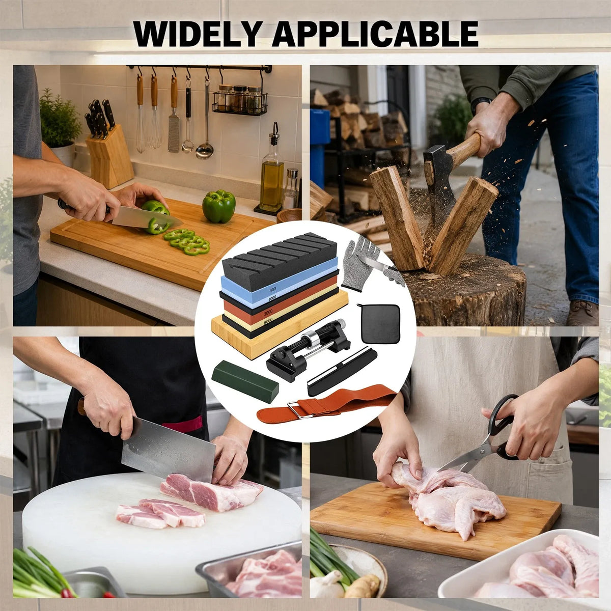 ELEAD 12pcs Knife Sharpening Kit 400/1000 3000/8000 Grit Whetstone Bamboo Base