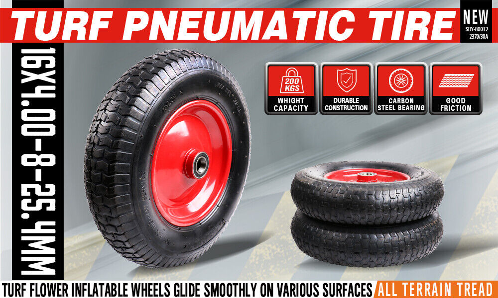 16 Wheelbarrow Trolley Wheel 4.80 4.00-8 Pneumatic Tyre 25.4mm Bore Tire Steel