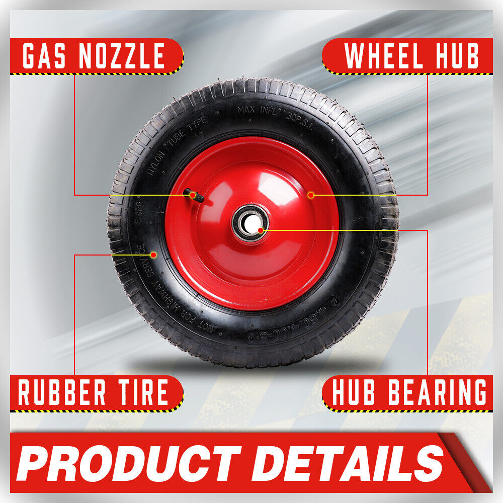 16 Wheelbarrow Trolley Wheel 4.80 4.00-8 Pneumatic Tyre 25.4mm Bore Tire Steel