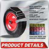 16 Wheelbarrow Trolley Wheel 4.80 4.00-8 Pneumatic Tyre 25.4mm Bore Tire Steel - 45-Degree Angle