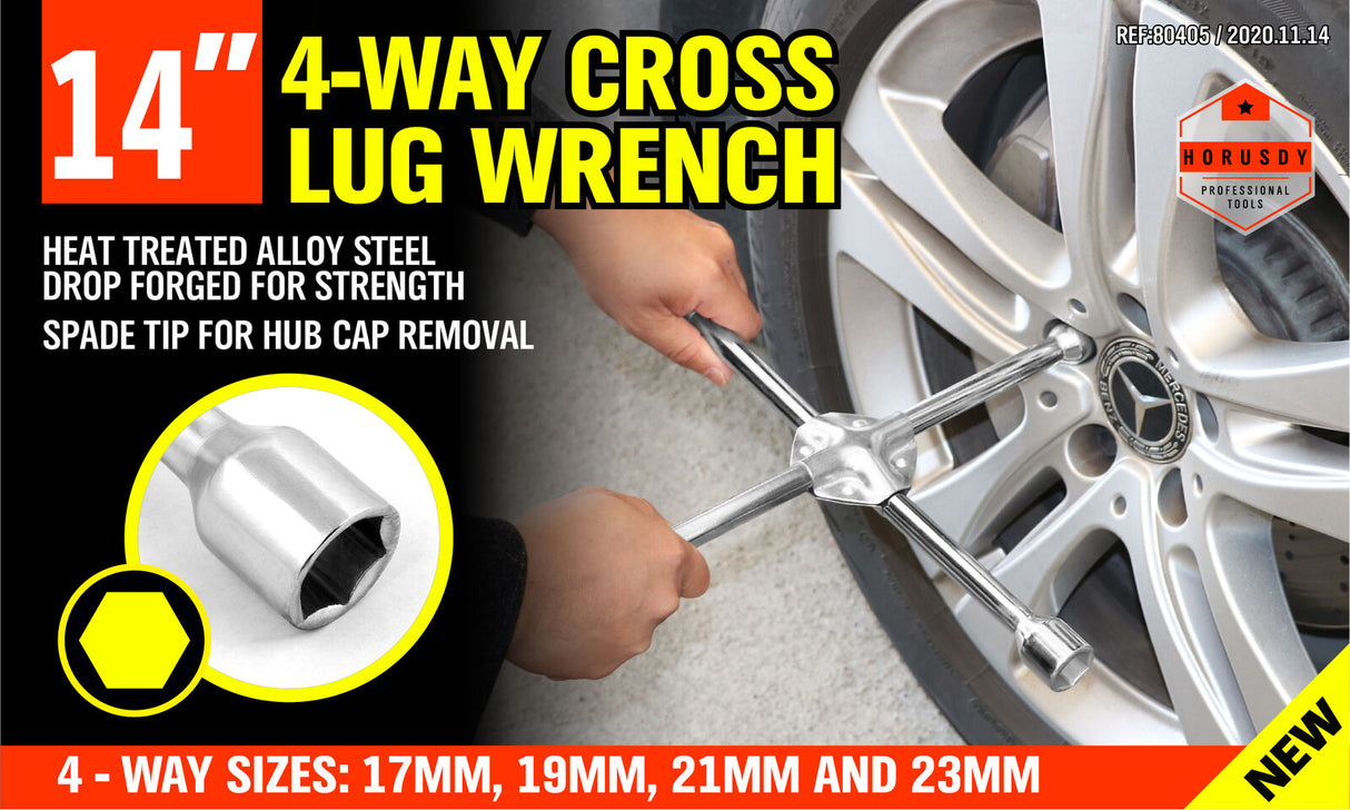 14 Wheel Brace Spanner 4-way Cross Wrench Car Tyre Nut 17 19 21 23mm Socket