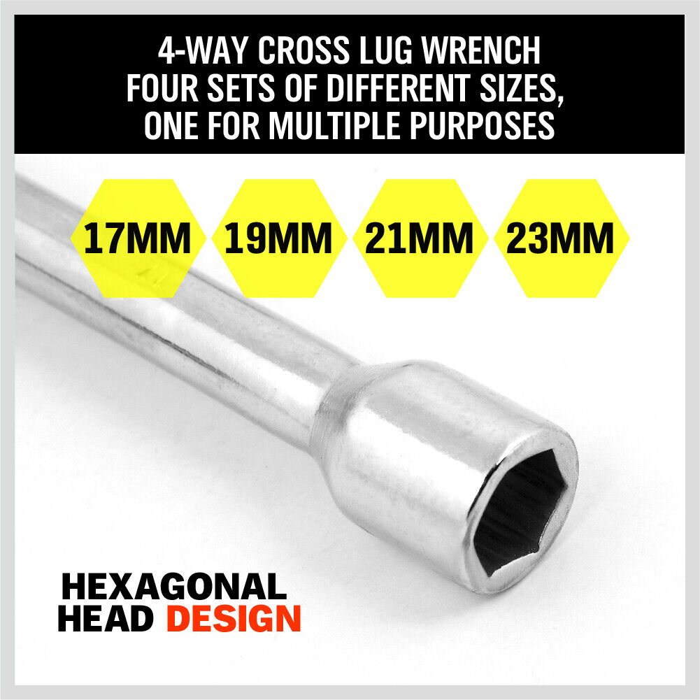 14 Wheel Brace Spanner 4-way Cross Wrench Car Tyre Nut 17 19 21 23mm Socket