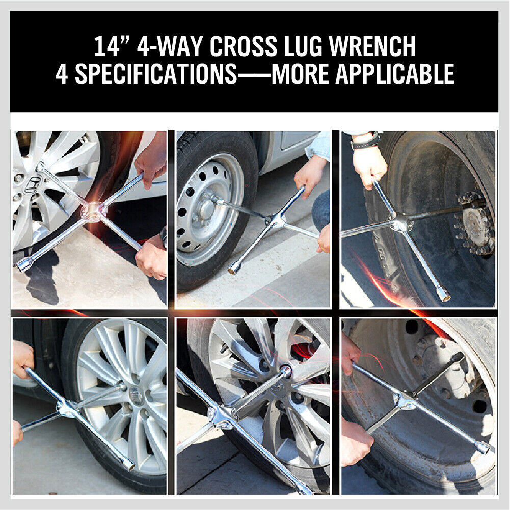 14 Wheel Brace Spanner 4-way Cross Wrench Car Tyre Nut 17 19 21 23mm Socket
