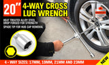 20” Wheel Brace Spanner 4-way Cross Wrench Car Tyre Nut 17 19 21 23mm Socket - Side View
