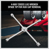 20” Wheel Brace Spanner 4-way Cross Wrench Car Tyre Nut 17 19 21 23mm Socket - Top-Down View