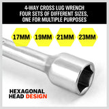 20” Wheel Brace Spanner 4-way Cross Wrench Car Tyre Nut 17 19 21 23mm Socket - Rear View