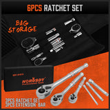 Mini Ratchet Spanner 1/2 3/8 1/4 Drive 90 Tooth Extension Bar Workshop With Bag - Side View