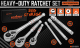 Mini Ratchet Spanner 1/2 3/8 1/4 Drive 90 Tooth Extension Bar Workshop With Bag - Front View