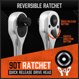 Mini Ratchet Spanner 1/2 3/8 1/4 Drive 90 Tooth Extension Bar Workshop With Bag - Rear View