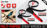2x Rubber Strap Wrench Adjustable DIY Plumber Jars Hose Pipe Oil Filter Opener - Front View