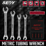 SEDY 4Pc Flare Nut Wrench Set Offset End Spanner Metric CR-V Steel Storage Pouch - Front View