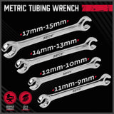 SEDY 4Pc Flare Nut Wrench Set Offset End Spanner Metric CR-V Steel Storage Pouch - Top-Down View