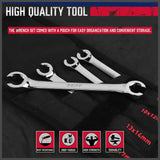 SEDY 4Pc Flare Nut Wrench Set Offset End Spanner Metric CR-V Steel Storage Pouch - Close-Up Angle