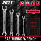 SEDY 4Pc Flare Nut Spanner Set SAE Brake Line Wrench Offset Head Organizer Pouch - Front View