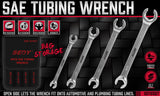 SEDY 4Pc Flare Nut Spanner Set SAE Brake Line Wrench Offset Head Organizer Pouch - Side View