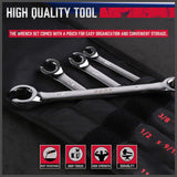 SEDY 4Pc Flare Nut Spanner Set SAE Brake Line Wrench Offset Head Organizer Pouch - Low Angle