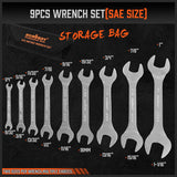 HORUSDY Super Thin 18Pc Wrench Set Open End Spanner 3mm CRV Metric & SAE w Pouch - Top-Down View