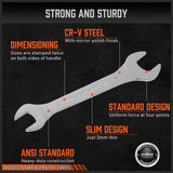 HORUSDY Super Thin 18Pc Wrench Set Open End Spanner 3mm CRV Metric & SAE w Pouch - 45-Degree Angle