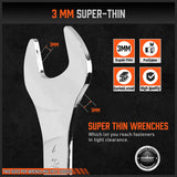 HORUSDY Super Thin 18Pc Wrench Set Open End Spanner 3mm CRV Metric & SAE w Pouch - Rear View