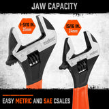 2x Adjustable Wrench Set 6" 10" Wide Jaw Spanner Cr-V Steel Workshop Metric SAE