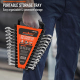 12-Piece Metric Chrome-Vanadium Combination Wrench Set with Clip Storage - Close-Up Angle