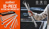 HORUSDY 10Pc Extra Long Ratchet Spanner Set Aviation Double End 8-19mm w/t Pouch - Side View