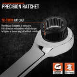 HORUSDY 10Pc Extra Long Ratchet Spanner Set Aviation Double End 8-19mm w/t Pouch - Close-Up Angle