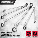 SEDY 6Pcs Extra Long Flex-Head Ratchet Spanner Set Double Box End Spanner 8-19mm - Front View