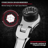 SEDY 6Pcs Extra Long Flex-Head Ratchet Spanner Set Double Box End Spanner 8-19mm - 45-Degree Angle