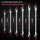 SEDY 6Pcs Extra Long Flex-Head Ratchet Spanner Set Double Box End Spanner 8-19mm - Close-Up Angle