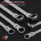 SEDY 6Pcs Extra Long Flex-Head Ratchet Spanner Set Double Box End Spanner 8-19mm - Low Angle