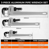 HORUSDY 3PCS Aluminum Straight Pipe Wrench Set 10