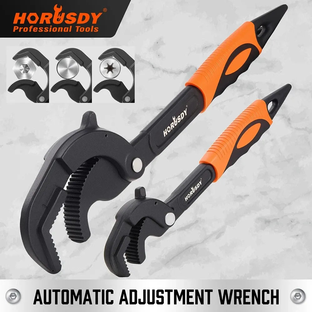 HORUSDY 2Pc Adjustable Wrench Quick Multi-Function Spanner Power Grip Pipe Set