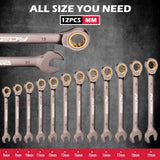 SEDY 12Pcs Ratcheting Wrench Set 8-19mm Metric CR-V Steel 72T Spanner Tool Kit - Front View